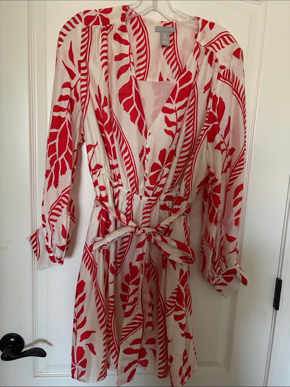 H&M Cream Dress with Bold Red Leaf Print 35 in. long,